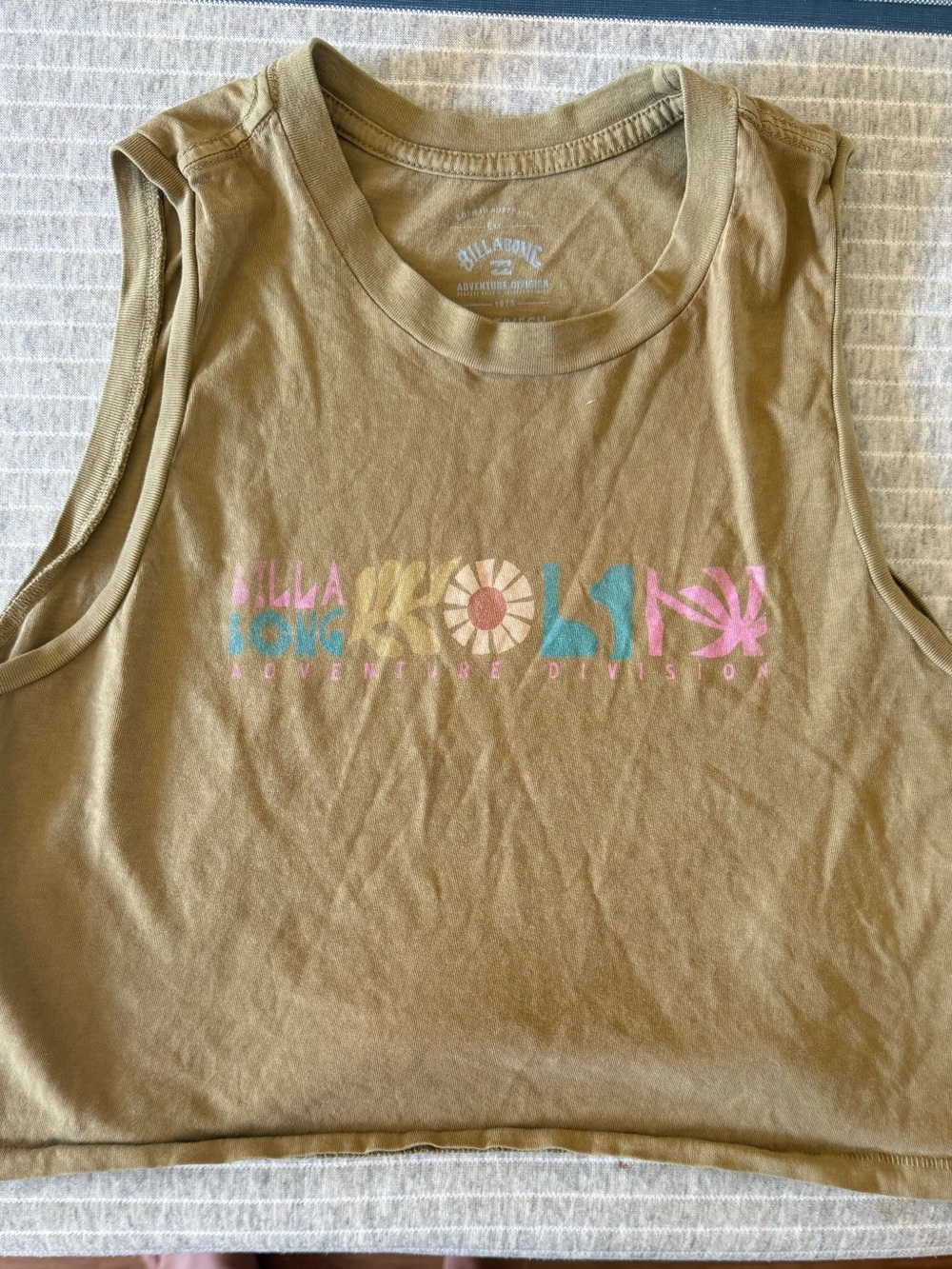 Billabong Olive Cropped Muscle Tank with Pastel Logo